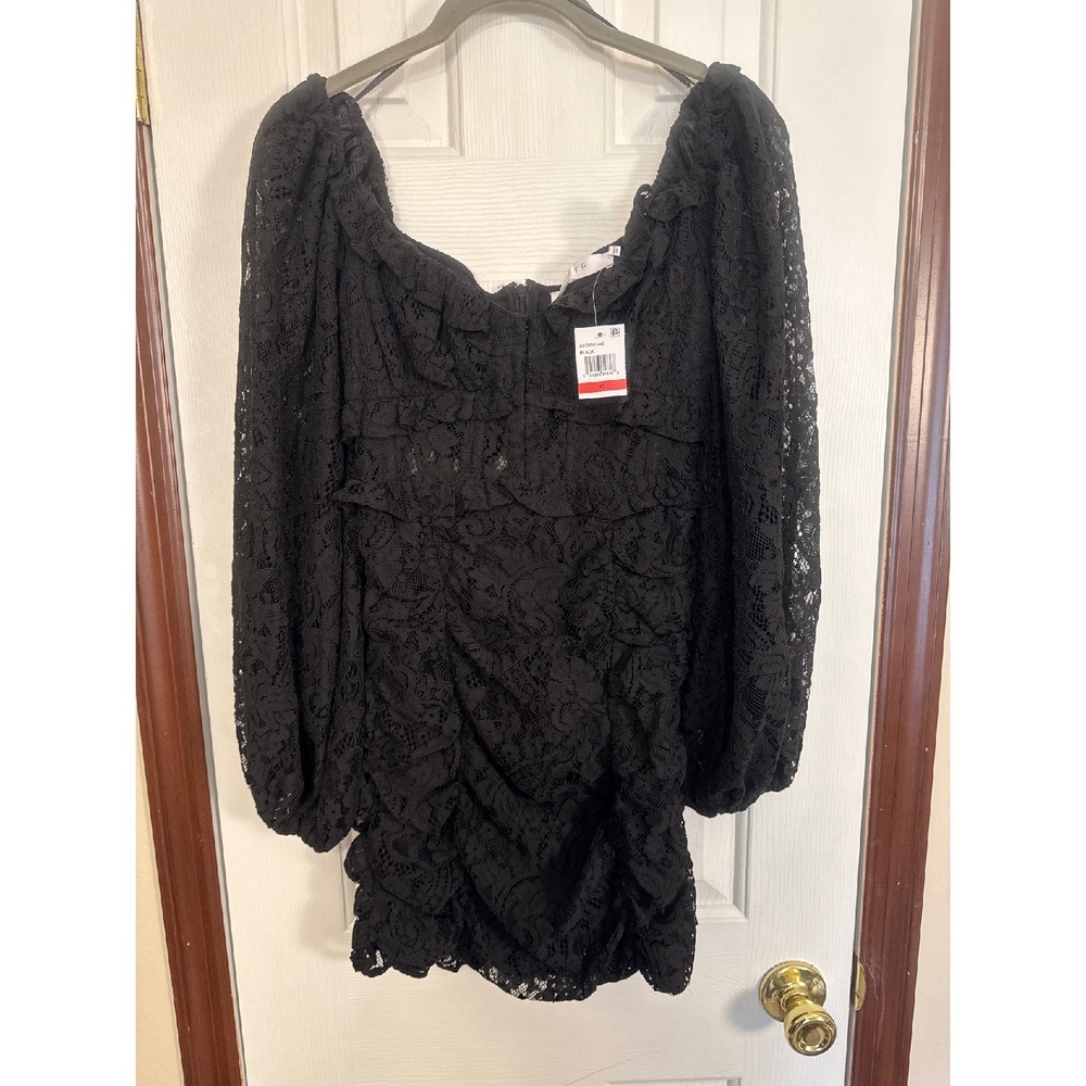 ASTR the Label Lace Top Blouse‎ Puff Long Sleeve Black Party S